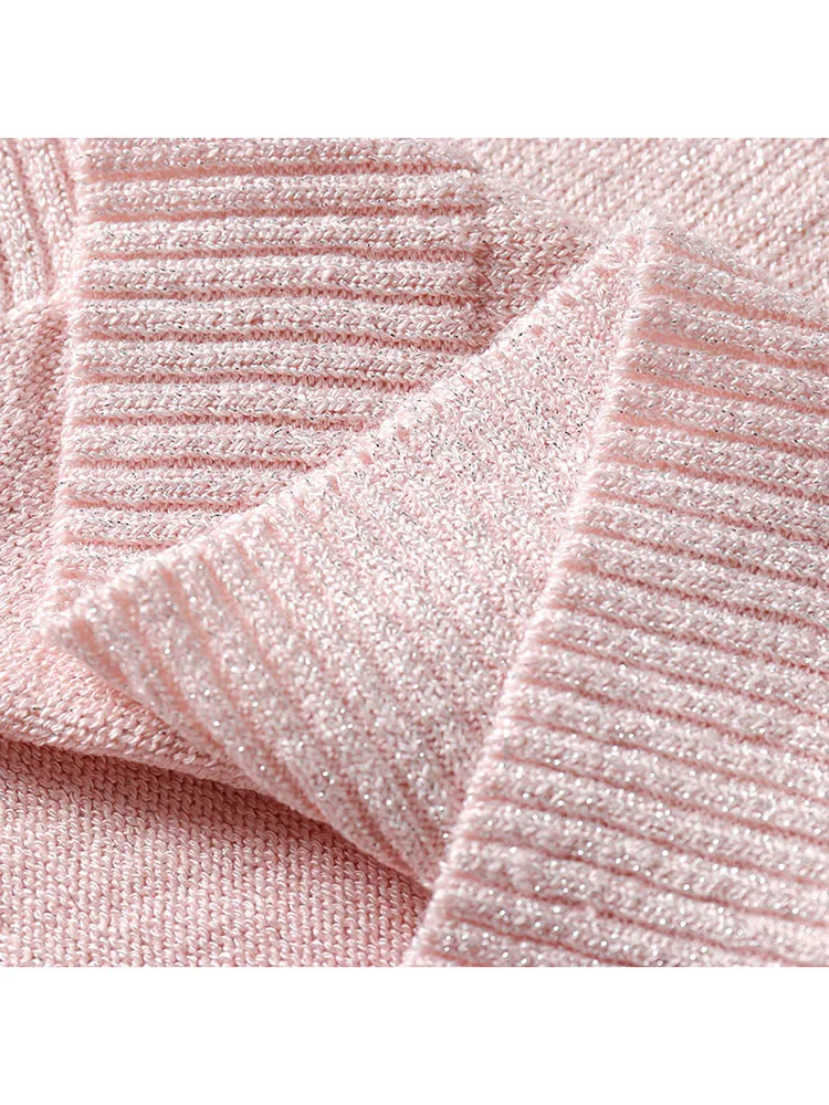 Блестящий лоскутный свитер разных цветов с люрексом и круглым вырезом Женский