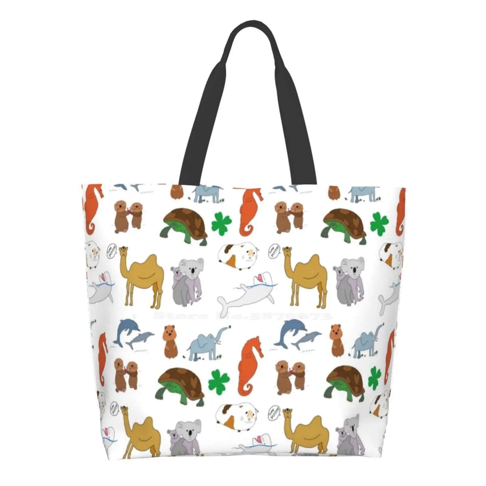 

Многоразовая сумка для покупок в виде животных, большая сумка-тоут Koala Beluga, черепаха, кошка, слон, счастливые оттенки, морской конь на день