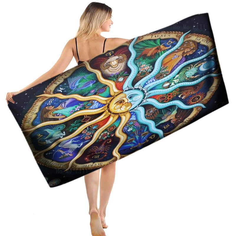 

Moon Phase Compass Astrology Circular Zodiac Sign Horoscope Celestial Quick Drying Towel By Ho Me Lili Swimming Beach Etc Use