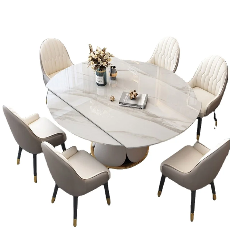 

High Quality Luxury Rock Table Modern Simple Small-sized Rotary Telescopic Rock Table Nordic Minimalist Table and Chairs