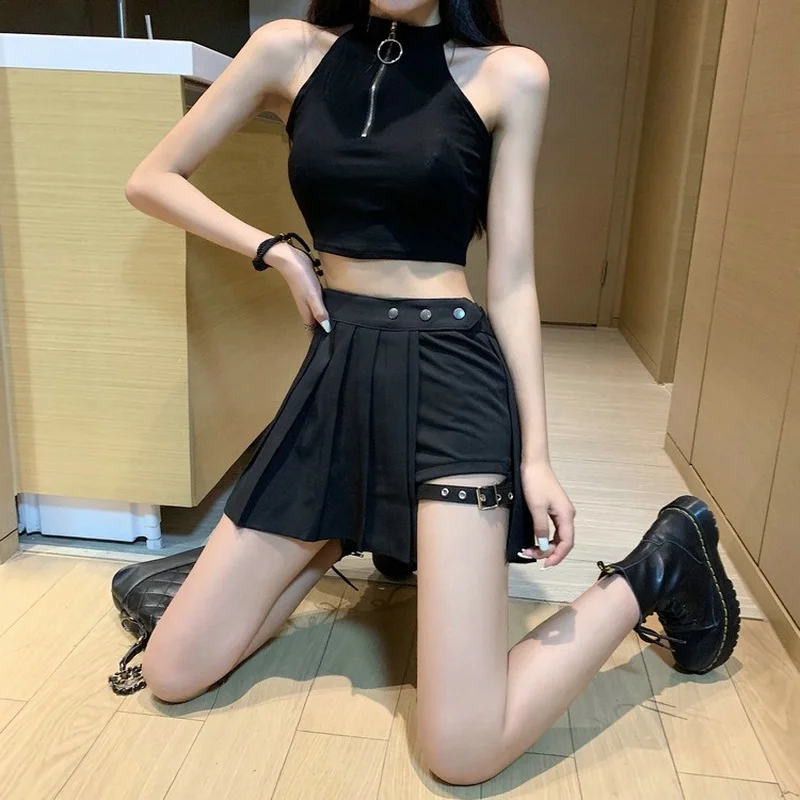 

Pleated Skirt 2022 New Leg Ring Skirt Pleated Skirts Short Skirt Dark Style Half Skirt Women Fashion Cool Goth Y2k A-LINE Skirts
