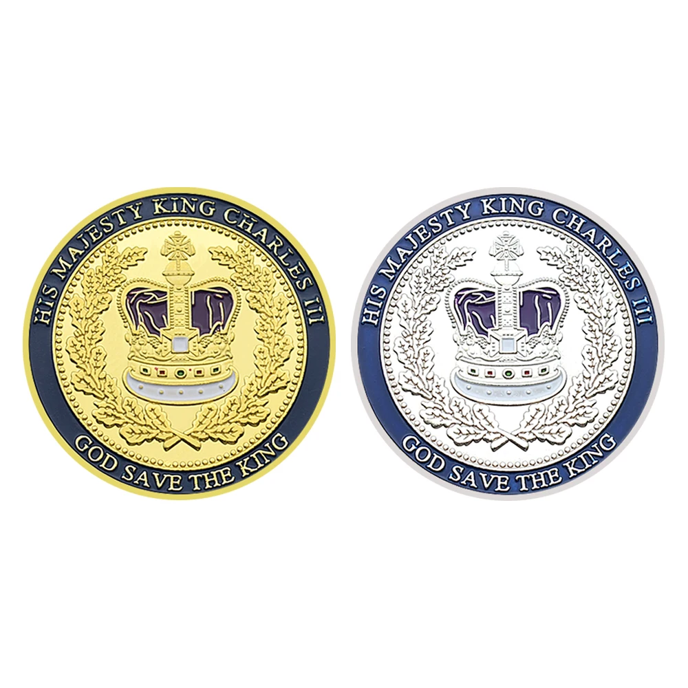 Металлическая медаль британского короля Чарльза III с золотым/посеребренным