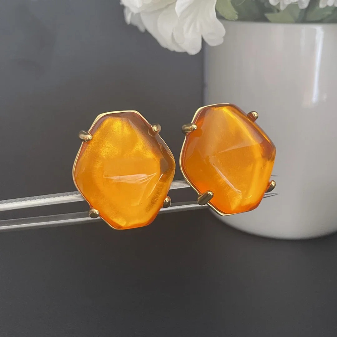 

Знаменитый дизайнерский бренд, стеклянный оранжевый драгоценный камень, зажим для ушей, роскошные ювелирные изделия, качественные серьги для женщин, винтажные