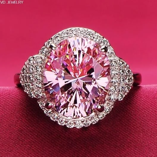

ANGLANG Luxury Women Round Shape Engagement Rings AAA Pink Cubic Zirconia Proposal Rings for Girlfriend Fine Anniversary Gift