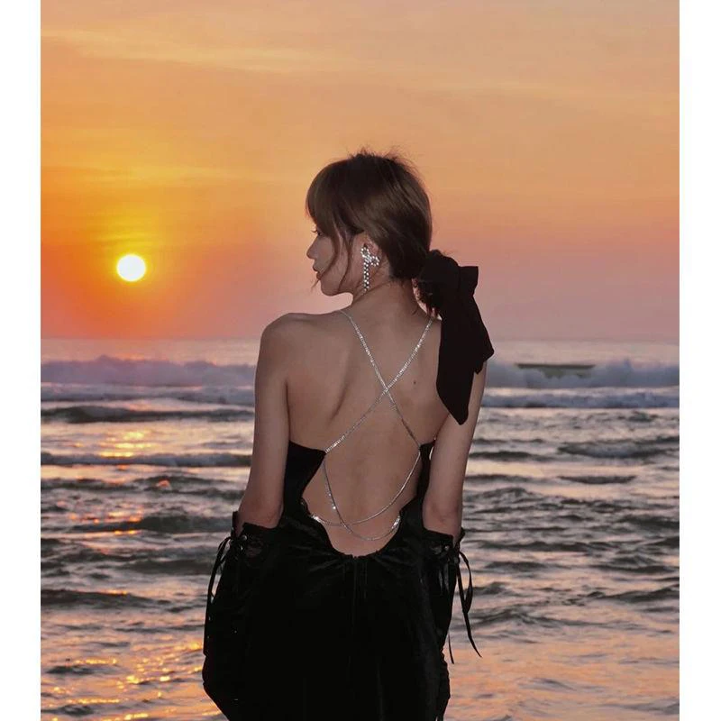 

Элегантное Вечернее Платье-макси с открытой спиной и цепочками, женские пикантные облегающие праздничные платья на лето 2022, женское Повсед...