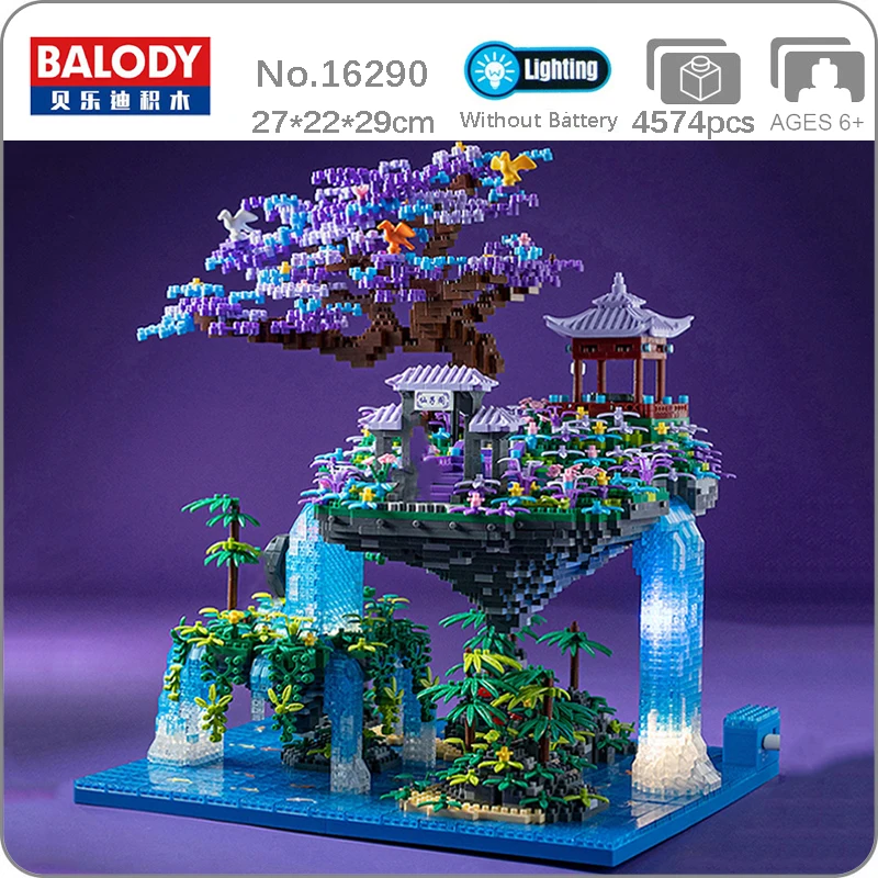 Balody 16290 World Architecture Pavilion Cloud Tree Island Waterfall Pool Light Mini Diamond Blocks Bricks Building Toy No Box