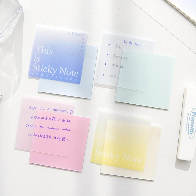 

50 Sheets Photosensitive PET Memo Pad Transparent Waterproof Sticky Notes for School Student Office Stationery Supplies