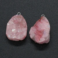 natural pink druzys pendants charms irregular shape natural agates stone pendant for diy jewelry necklace making 20x25 23x30mm
