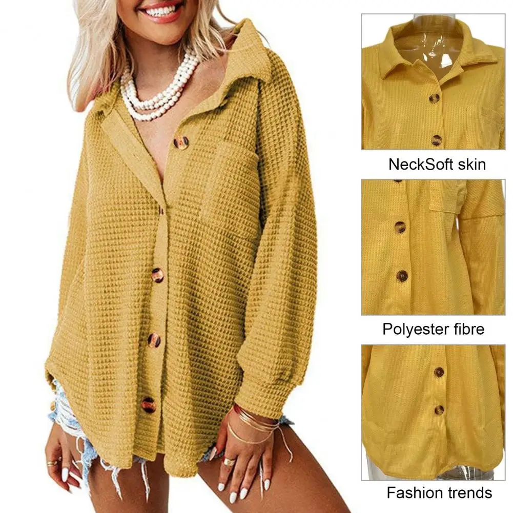 

Lightweight Shirt Stylish Women's Button Cardigan Loose Fit Irregular Hem Waffle Knit for Fall Spring Fashion Lady Spring Top