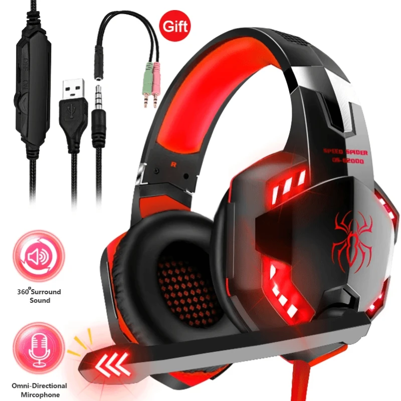 

2022 Desktop Music Headset Gamers LED Light Noise Cancelling Stereo Headphones Microphone Casque for PS4 PS5 PC Xbox One PS5