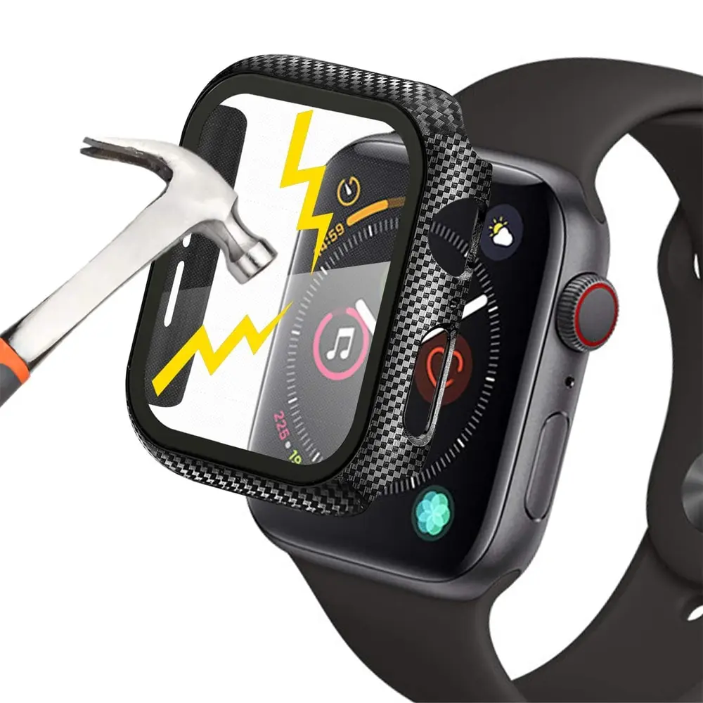 Чехлы для apple watch чехол 44 мм 42 40 38 стеклянный бампер из углеродного волокна + защита