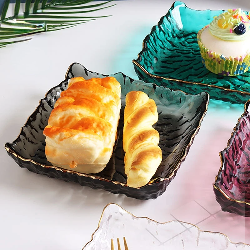 

Nordic Ins Fruit Plate, Snack Plate, Salad Bowl, Creative Phnom Penh Transparent Square Ice Dew Glass Dinner Plate