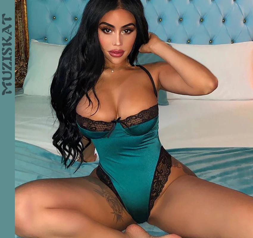 

MUZISKAT Bodysuit Women Mesh Bodys Lace Exotic Costumes Halter Erotic Lingerie See Through Sexy Hollow Out Porno Overalls