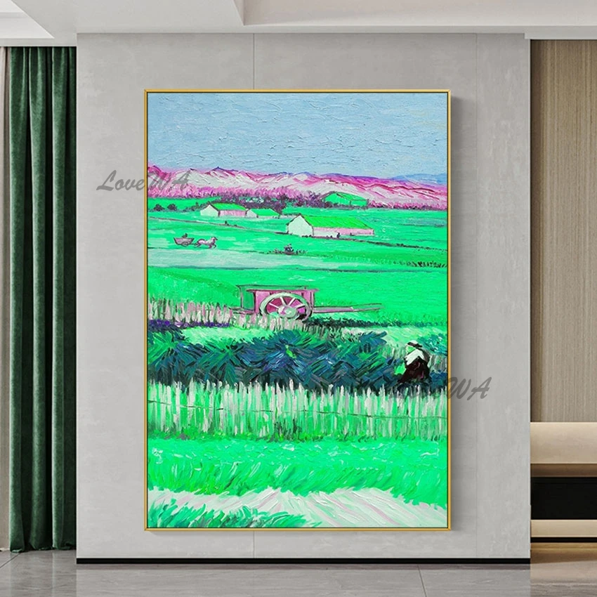 

Bright Color Village Scenery Handmade Landscape Oil Painting No Frame Large Living Room Wall Picture Home Interior Decor