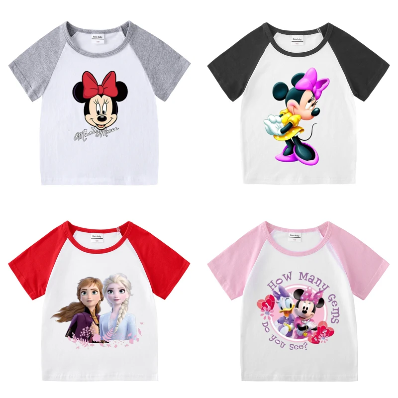 

Girls Frozen T-shirts Cartoon Printed Girls Tees Children Minnie Tops Short-sleeve Clothes for Summer Kids Outfits