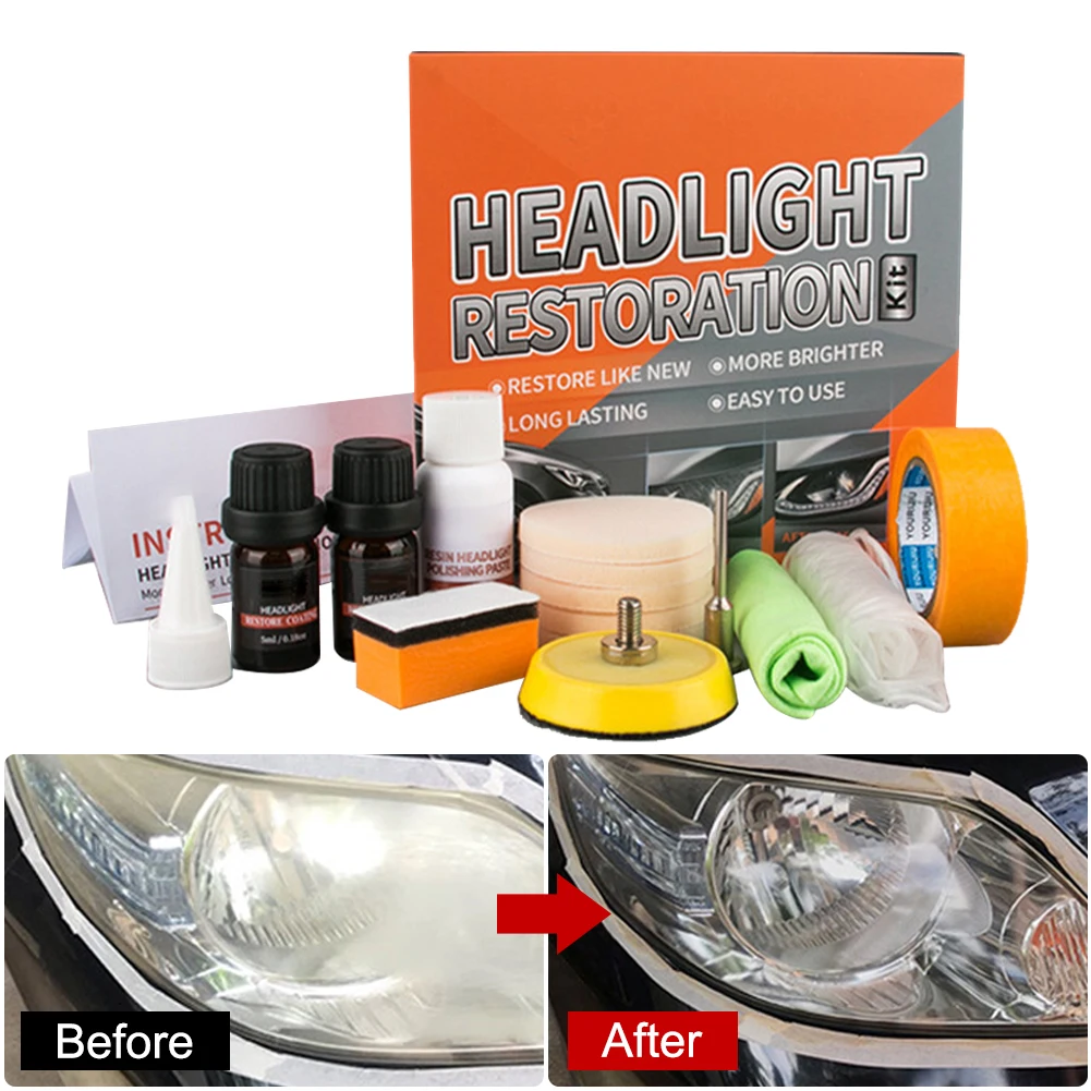 

5/10/30ml Car Headlight Restorer Car Light Polishing Kit Repair Liquid Anti-Scratch Renovation Maintenance with Sponge Sandpaper