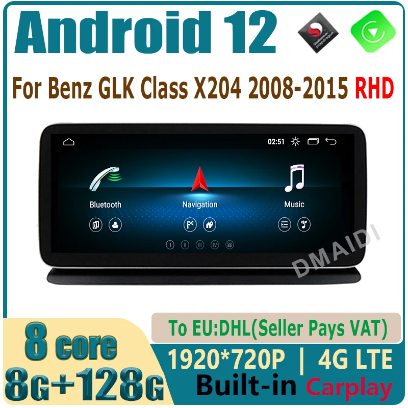 

For Mercedes Benz GLK Class X204 2008-2015 Auto 10.25"/12.5" 8+128G Snapdragon 665 Android 12 Car Multimedia Player GPS Radio