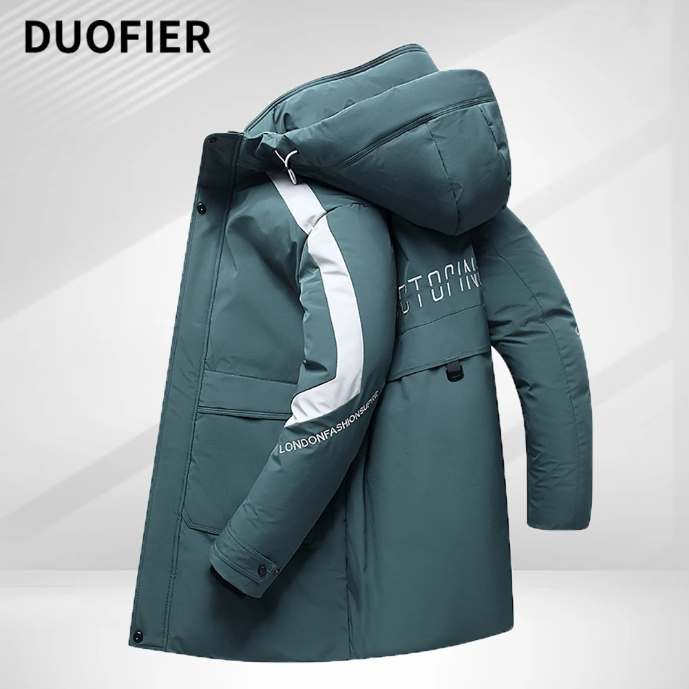 

Теплое Мужское пальто с капюшоном, с защитой от ветра, модное зеленое черное пуховое пальто, простое Полосатое мужское зимнее пальто в Корейском стиле, повседневная куртка