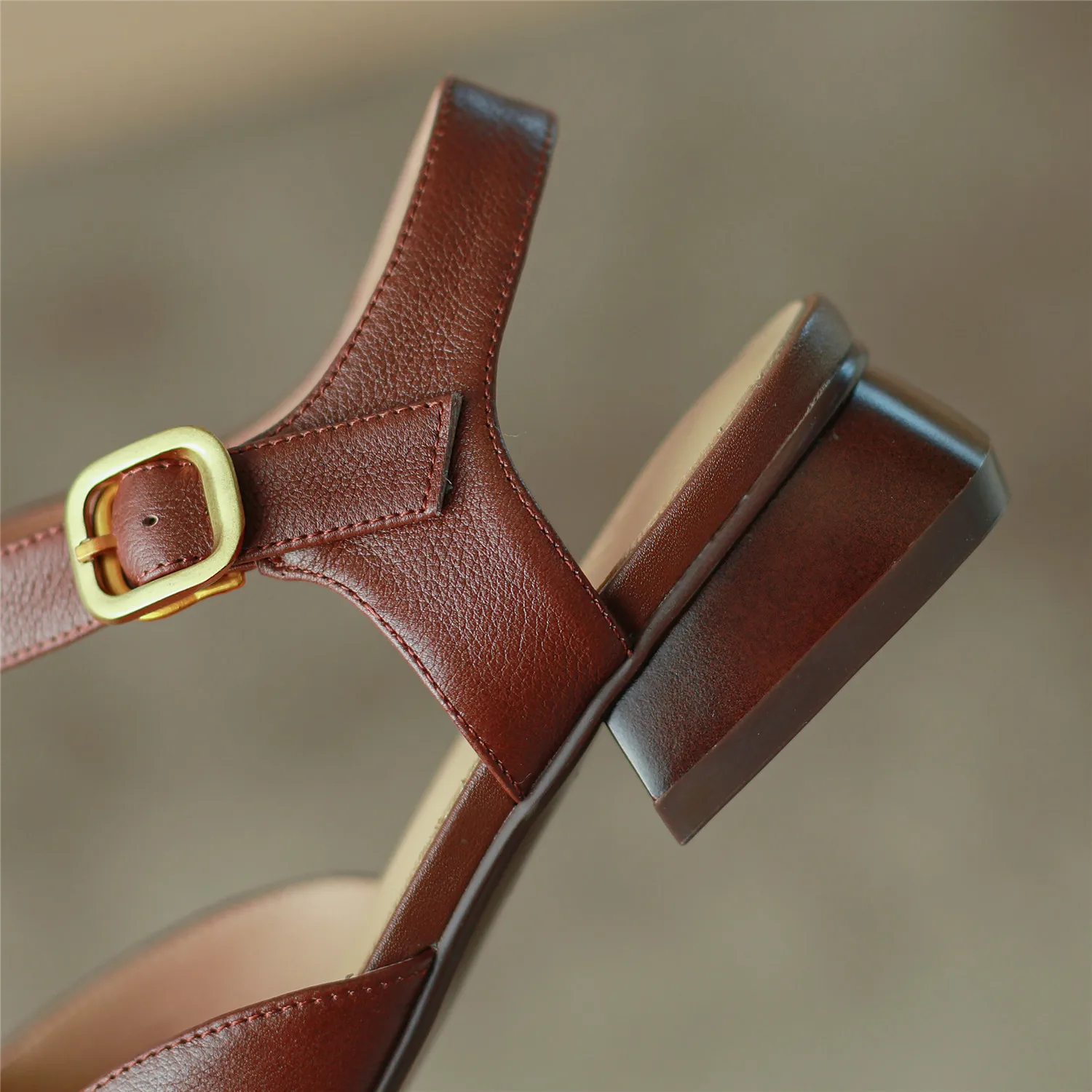 Women Sandals 2023 Summer New Luxury Genuine Cow Leather Low Block Heel Buckle Pure Handmade Quality Shoes Big Size 42 Casual