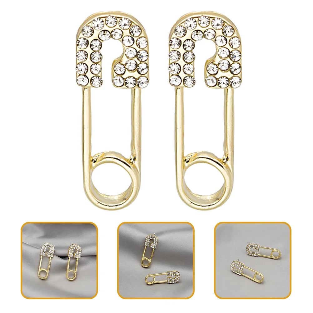

Earrings Women Gold Drop Safety Lock Hoop Golden Pin Crystal Cartilage Rhinestones Big Valentine S Day Stainless Steel Dangling