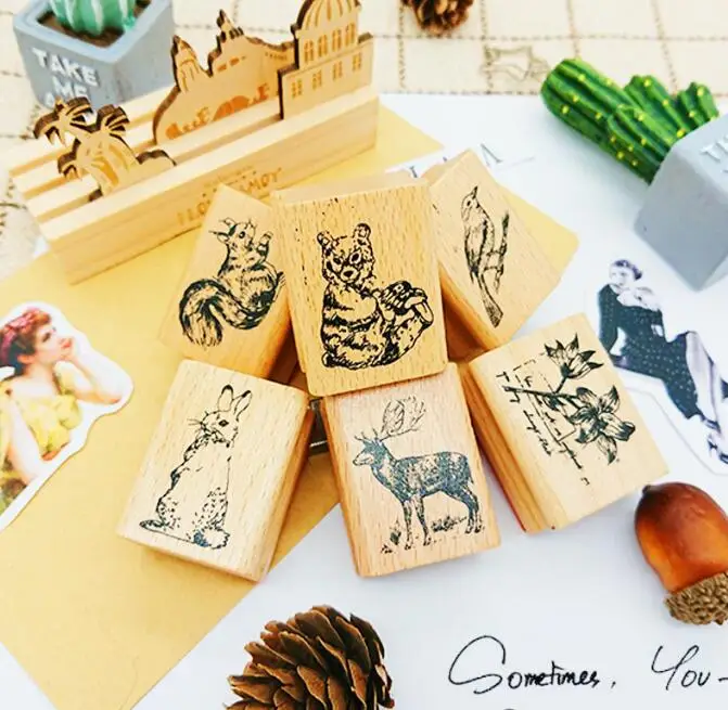 

1PC Lovely Forest Stamp Gift Decorate Books Children Wooden Seal Stamps DIY Stationery Zakka School Supplies (SS-6016)