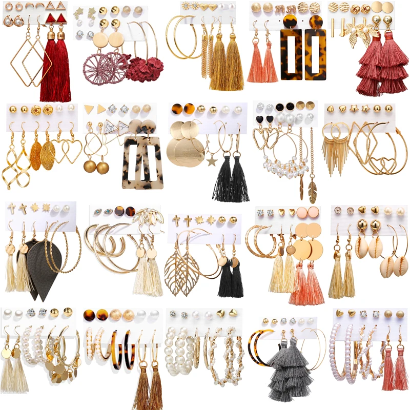 

Fashion Geometirc Big Hoop Loop Earring Set Jewellery Beading Boho Circle Drop Earrings Brincos Trend For Women Jewelry Gift
