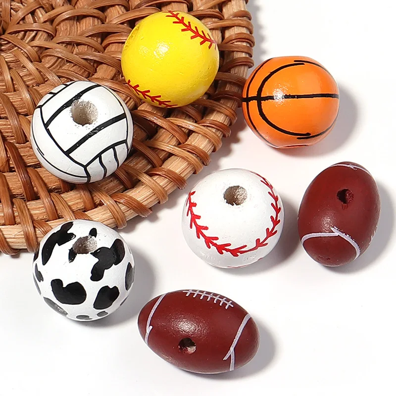 

5pcs/Lot 16mm Football Basketball Baseball Sport Ball Beads Wooden Beads For Necklace Bracelet Charms for Diy Jewelry Making