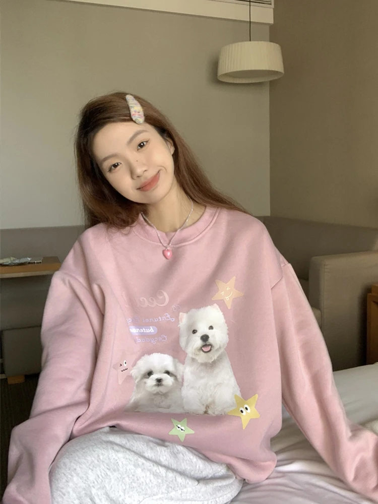 

Casual Ins Cartoon Print Loose Hoodie Sweatshirt Female Korean Women's Sweatshirts Japanese Harajuku Vintage Clothing For Women
