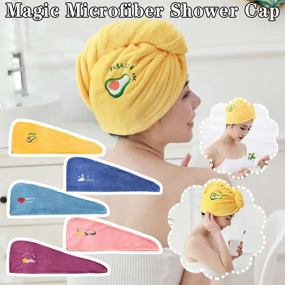

Magic Microfiber Shower Embroidery Towel Bath Hats Dry Hair Quick Drying Soft for Lady Turban Head W5H1