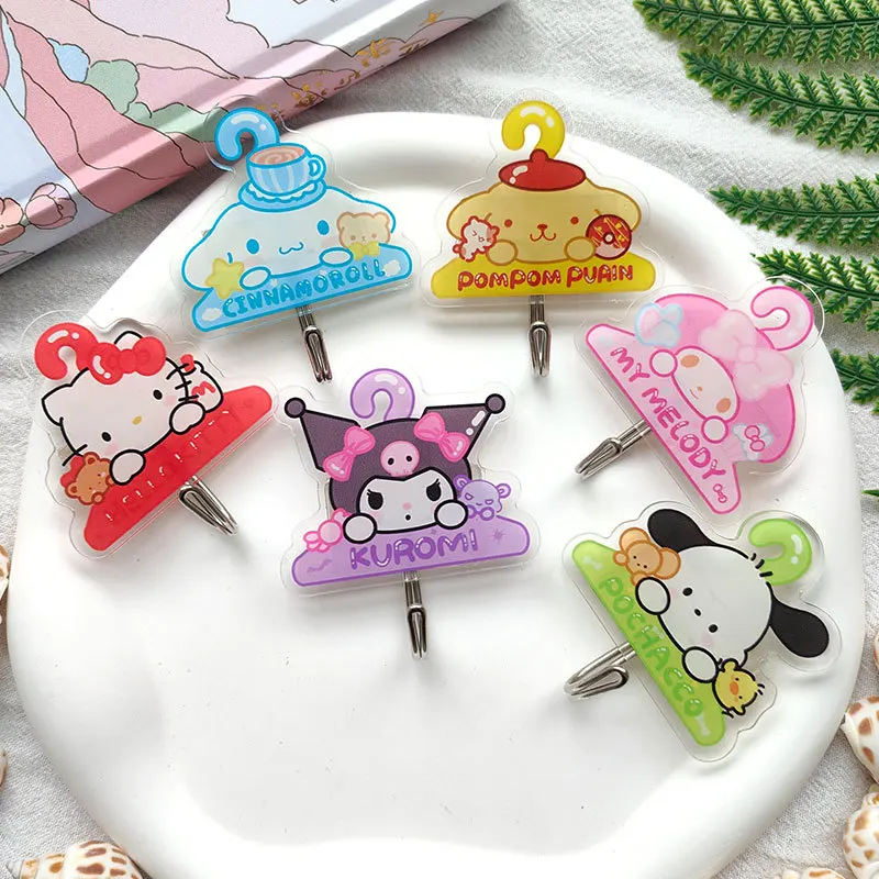 

Клейкий крючок в стиле аниме Hello Kitty, мультяшный акриловый крючок Kuromi Melody, Бесплатная Пробивка, крючки для ванной и кухни, бесшовная наклейка, подарок