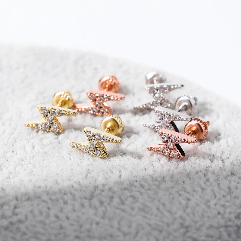 

European and American ins hot sale 925 silver lightning zircon hip hop women's Earrings cross-border new pure silver jewelry
