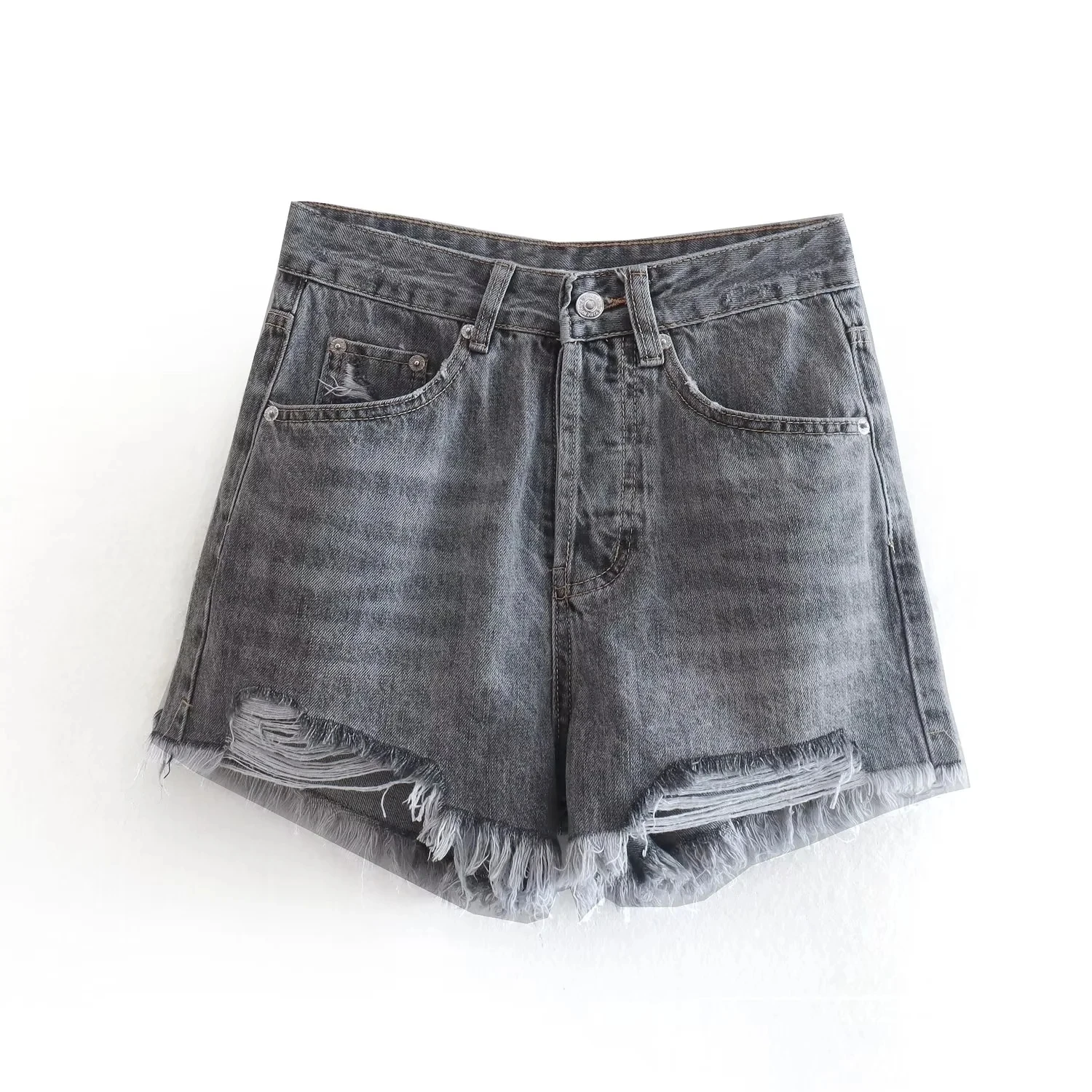 Dave&Di High Waist Harem Denim Short Loose Bermuda Women High Street Retro Washed Burrs