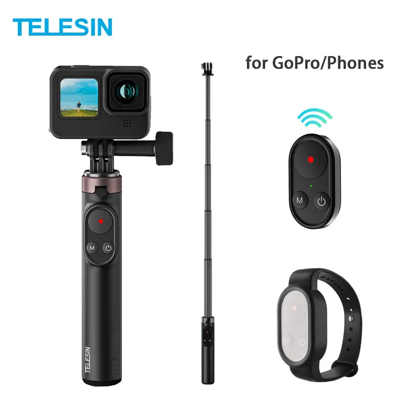 TELESIN Selfie Stick with Wireless Bluetooth Remote Control Monopod Tripod For Phones GoPro Hero 10 GoPro 9 8 Max Extension Rod