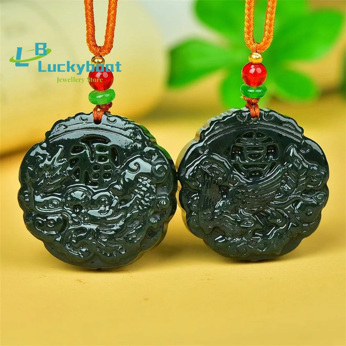 Подвеска с драконом и Фениксом Hotan из натурального нефрита простой