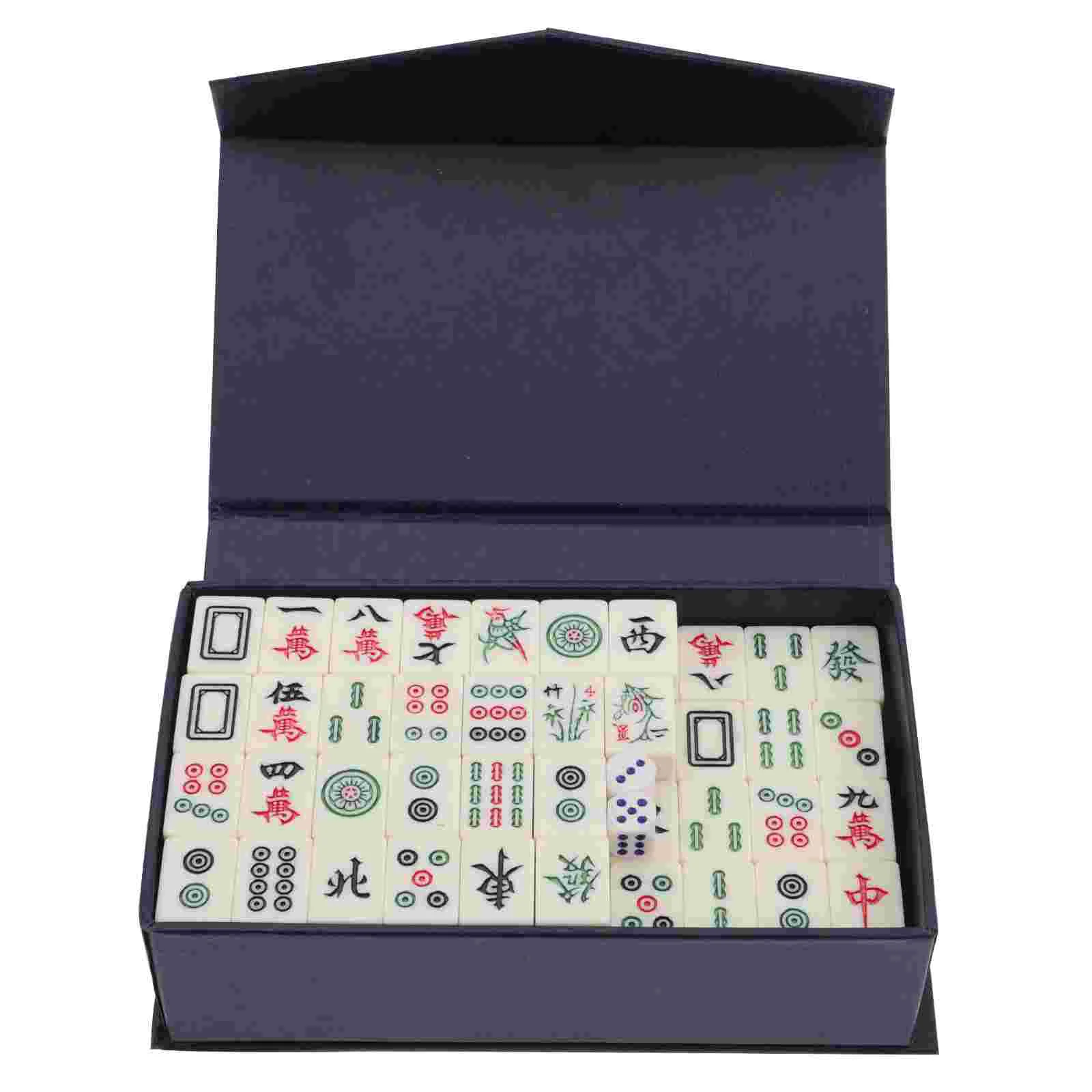 

Mahjong Set Chinese Game Mini Traveltile Toy Numberedbox Family Party Portable Board Camping Vintage Traditional Mahjongg Dices