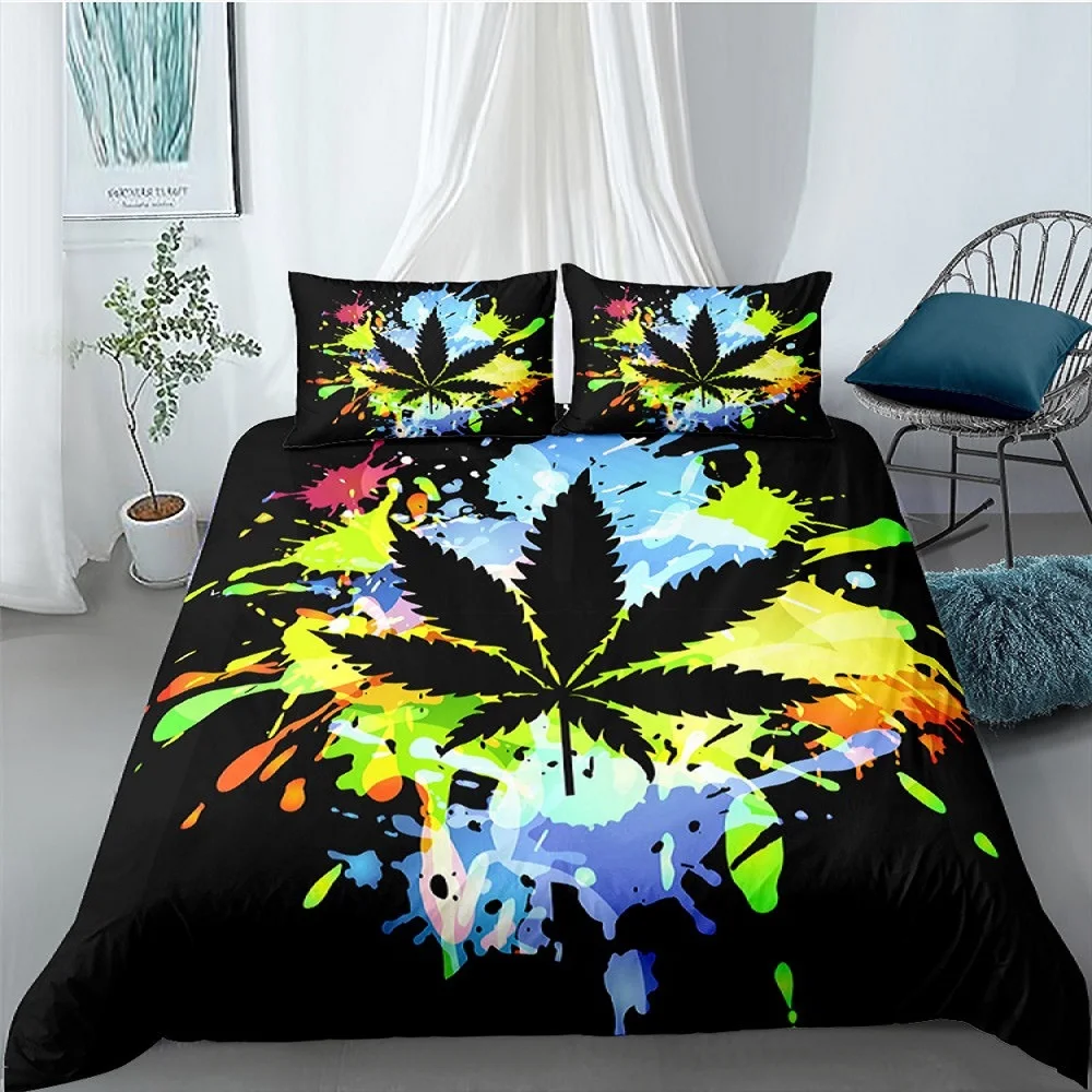 

Комплект постельного белья с растениями, пододеяльник с листьями конопли, комплект с психоделическим красочным растительным покрытием из ...