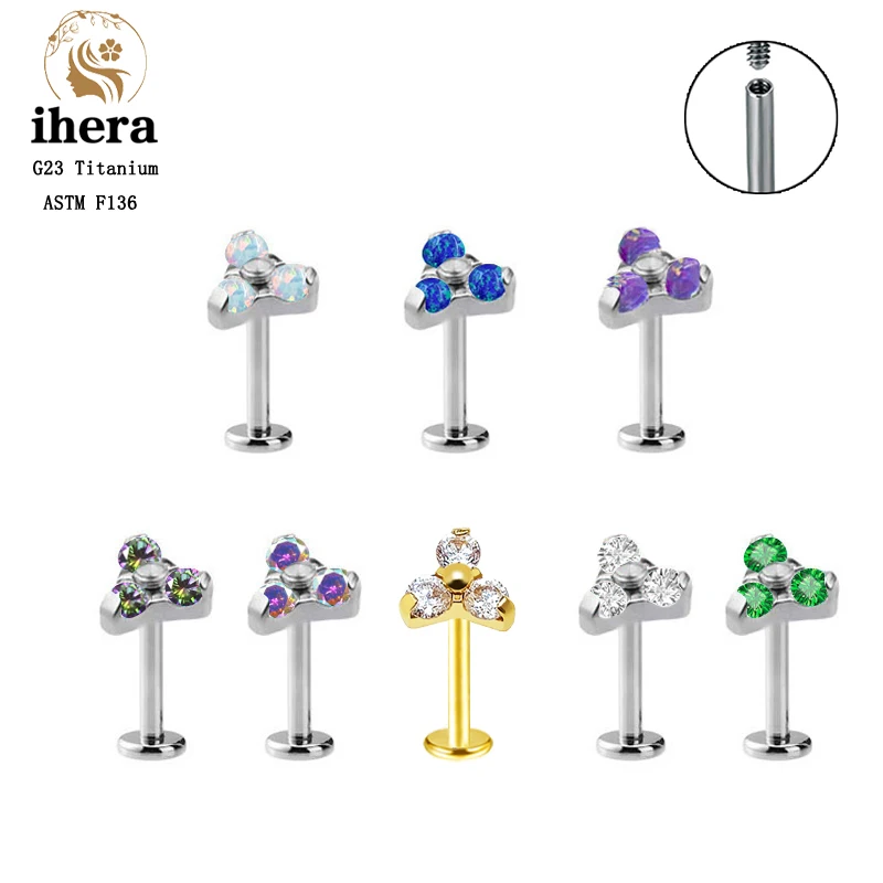 

G23 Titanium Luxury Rainbow Opal Flower Stud Earrings 16G Labret Lip Ring ASTM F136 Ear Cartilage Tragus Helix Piercing Jewelry