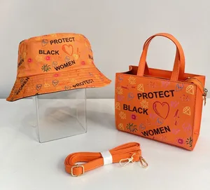 Women TOTE Bag Set Bucket Hat 2023 Luxury Handbag for Women Doodle Bag Purse And Hat Set Ladies Leather Protect Black People Bag