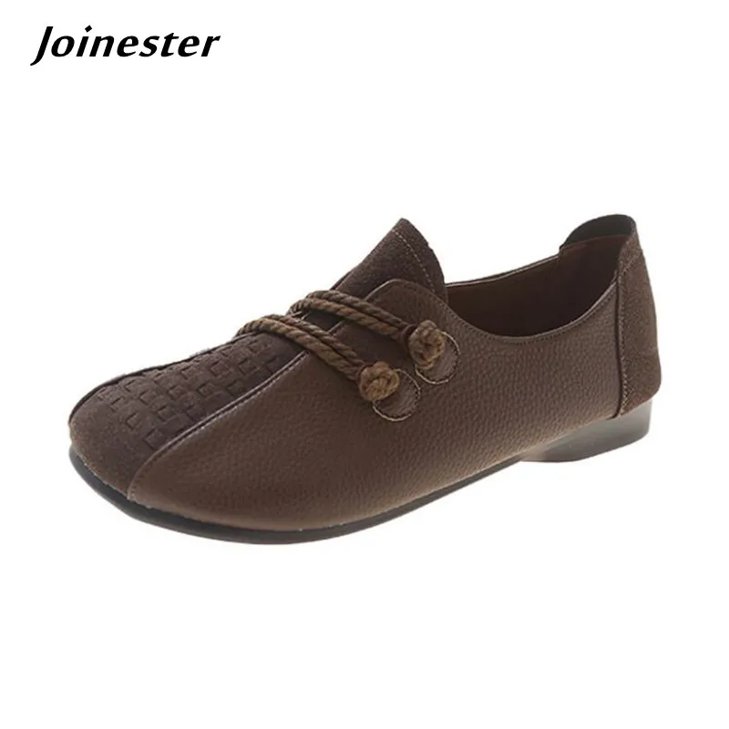 

Women Ethnic Vintage Flat Heeled Loafers Casual Autumn Soft Moccasins Female PU Leather Round Toe Slip on Soft Flats