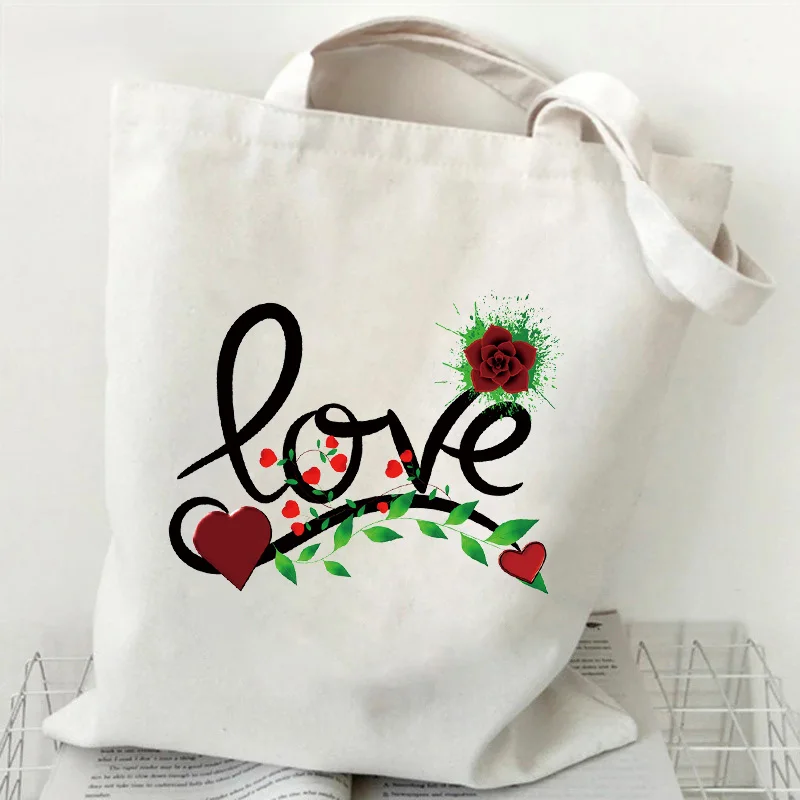 

2022 Shopping Bags Fashion Ladies Canvas Tote Bags Flower Love Graphics Customizable Bag Cloth Shopper Bag Designer Handbags
