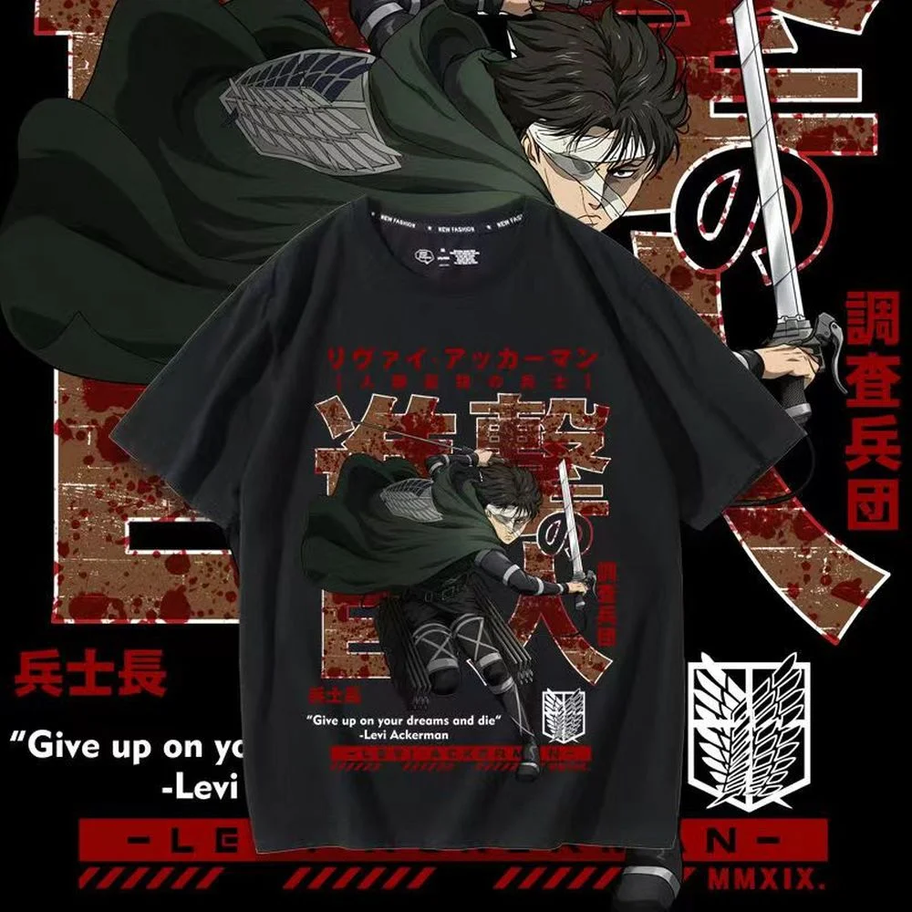 

Levi Ackerman Manga Graphic Oversized Men Cotton T-shirt Attack on Titan Anime Summer Male Clothing Women Short Sleeve Tee Top