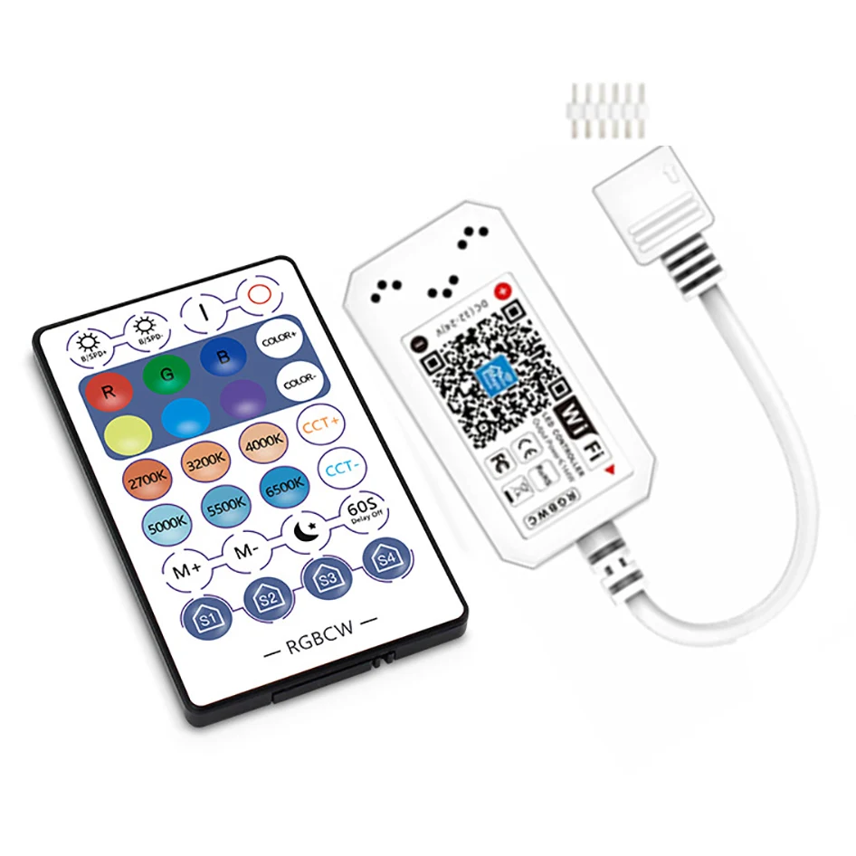 RGBCCT RGBWC WiFi APP Smart Controller 12V-24V With 28key RF Remote Phone App Control For for 5050 RGB+CCT LED Strip |