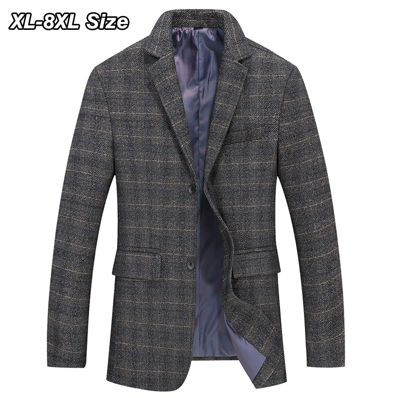 

Men's Casual Plaid Blazer Jacket Plus Size Fashion Business Wedding Suits Coats High Quality Spring Autumn Clothing 6XL 7XL 8XL
