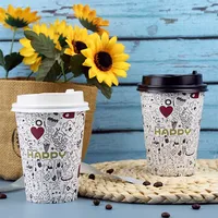50pcs Paper Cups Disposable Coffee Tea Milk Graffiti Cup Party Supplies Disposable Cups Paper Cups for Coffee With Switch lids
