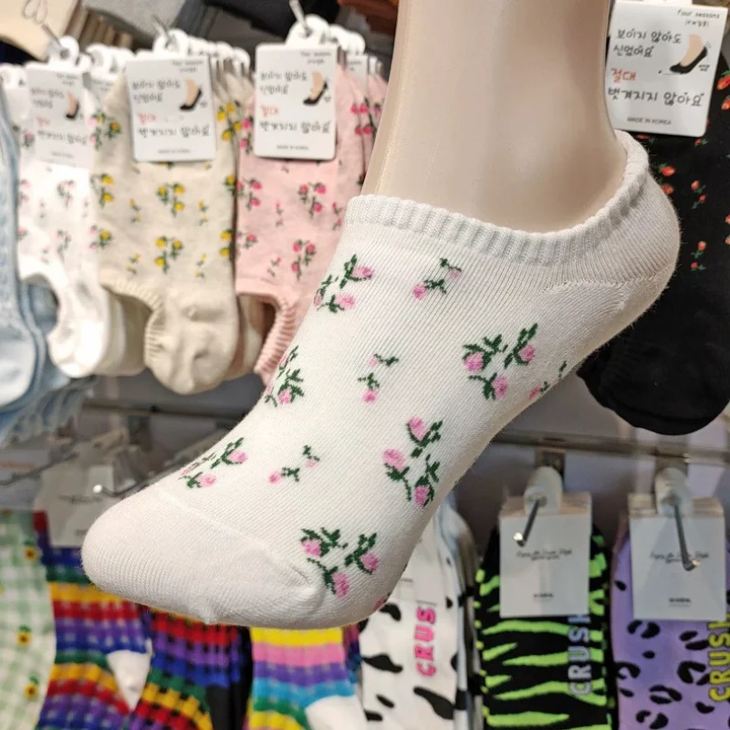 Women Invisible Flower Socks Mujer Silicone Non-slip Chaussette Ankle Low Female Boat Socks No Show Breathable Calcetines