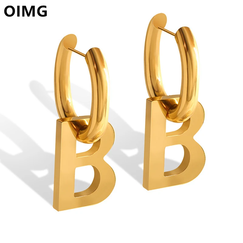 

OIMG 316L нержавеющая сталь персонализированная преувеличенная геометрическая простая золотая буква B обручальные серьги для женщин