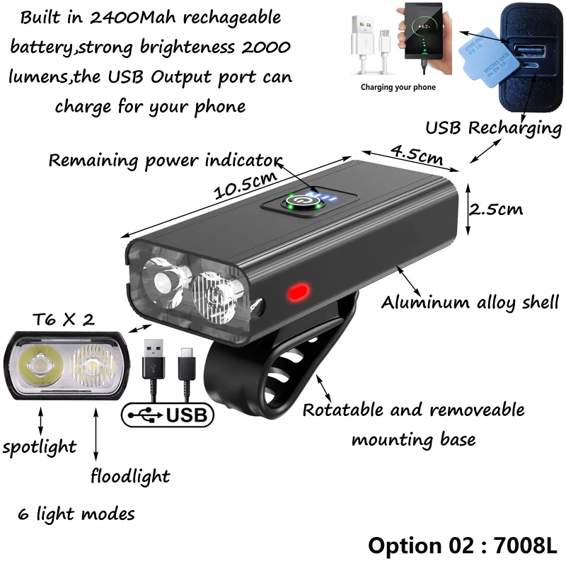 T6 LED Bicycle Light Front USB Rechargeable MTB Mountain Bike Headlight Cycling Flashlight Taillight Accessories |