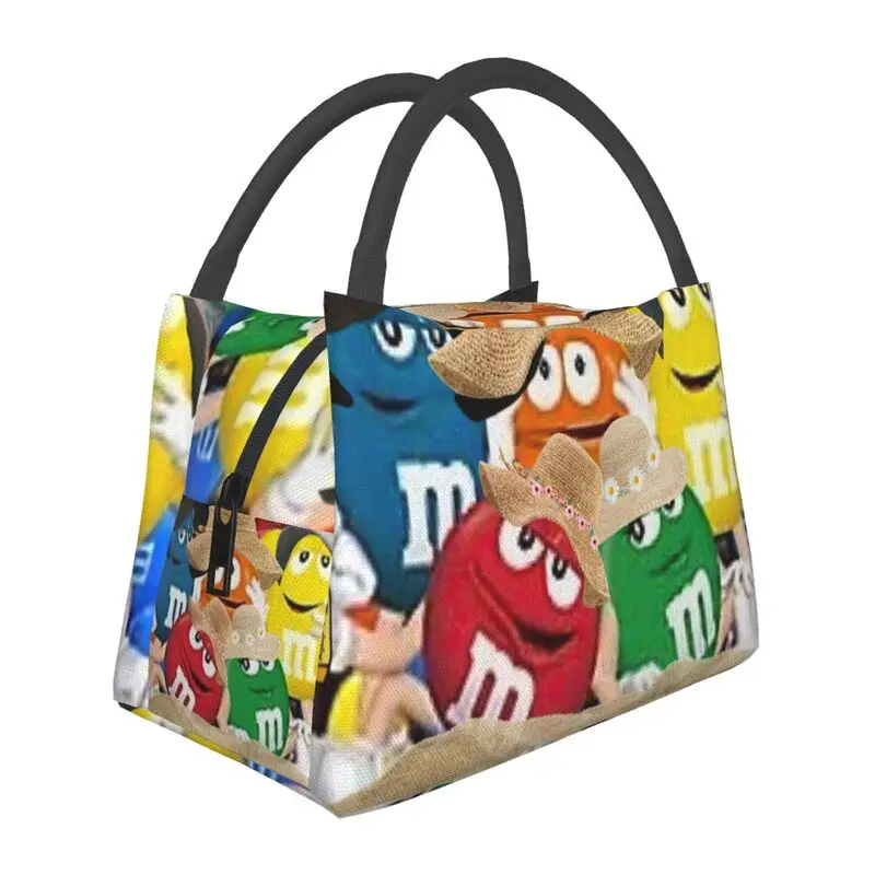 

M&M Crew Fun On The Beach Thermal Insulated Lunch Bag Women Chocolate Candy Resuable Lunch Tote for Picnic Storage Meal Food Box