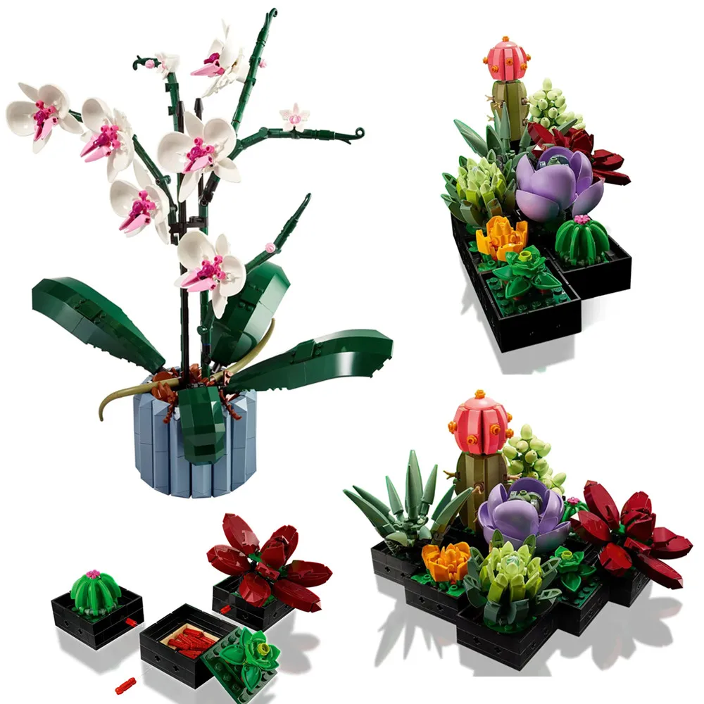 

Orchid Succulents Flower Bouquet Fit 10311 10309 Succulents Building Blocks Bricks Romantic Friends Toys Girls Gift
