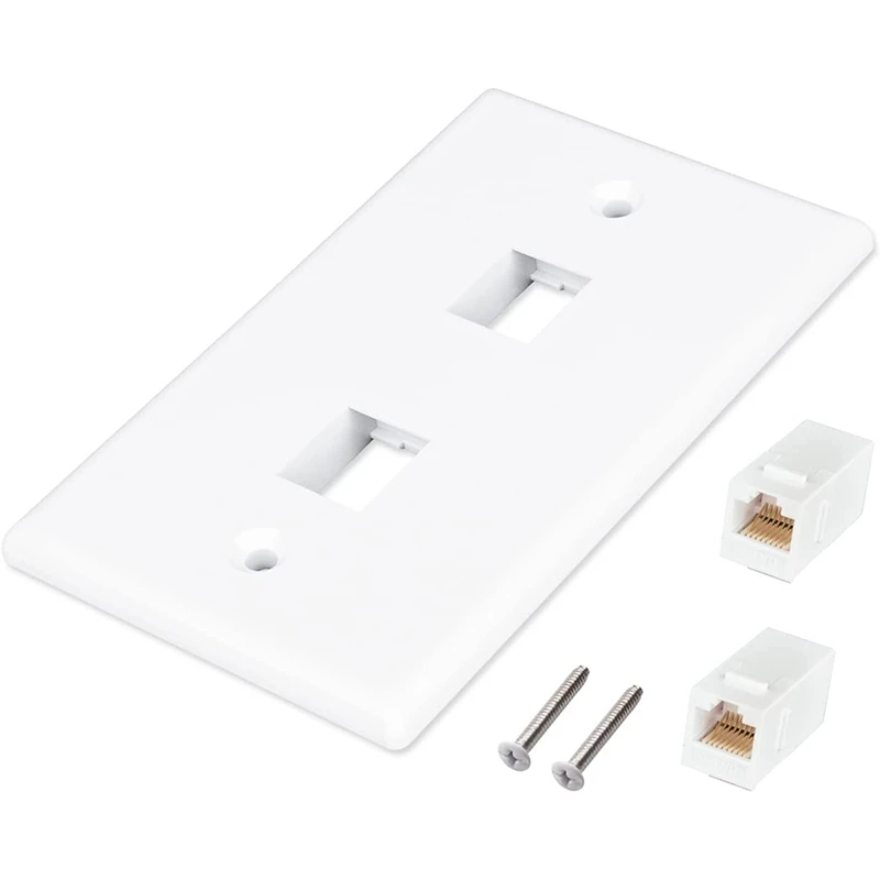 

4 Pack 2 Port Ethernet Wall Plate, Cat6 Female To Female Wall Jack RJ45 Keystone Inline Coupler Wall Outlet, White